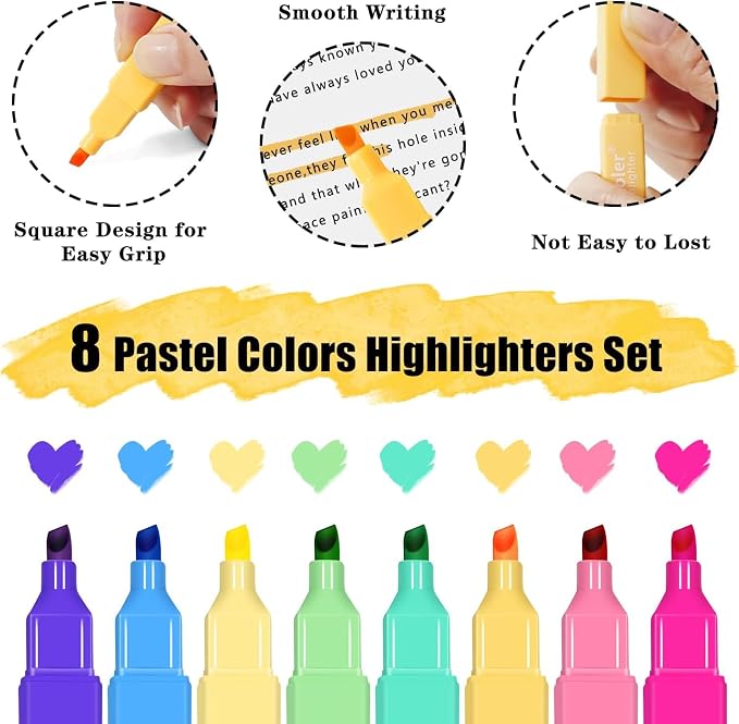Cute Highlighters Set, Aesthetic Pastel, Quick Dry, Chisel Tip 8Pcs | Cute Pastel,No Bleed,Bible Study for Adults in the Home School Office