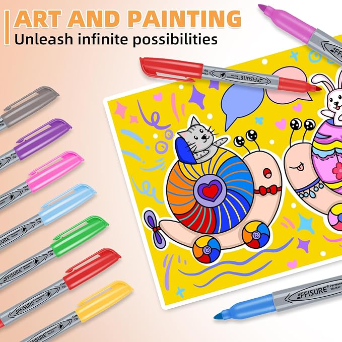 30 Colors Permanent Markers, 30 Pack Permanent Markers, Assorted Colors Marker，Fine Point, Fast Dry, Waterproof, work on Plastic, Glass, Metal, Wood and Stone