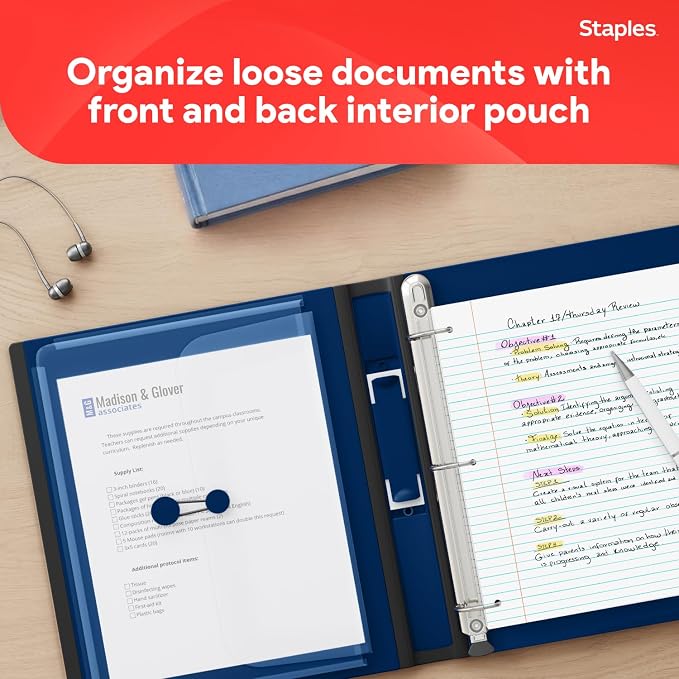 Staples Better View 1.5-Inch D-Ring Binder, Blue – Durable 3-Ring Binder with Clear Overlay for School & Office