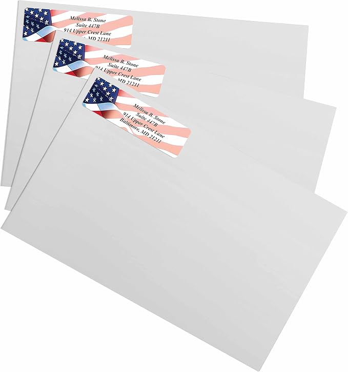 Proudly American Flag Personalized Return Address Labels with Elegant Dispenser - Roll of 500 Custom USA Stickers