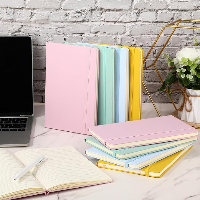 Honoson 20 Pack A5 Lined Journal Notebooks Hardcover Executive Notebook 5.5" x 8.3" PU Leather Wide Ruled Journals Bulk 160 Pages for Back to School Supplies Office Business Home (4 Pastel Colors)