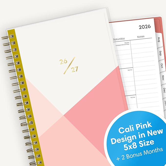 Blue Sky 2026-2027 Weekly & Monthly Academic Planner, 5"x8", Cali Pink | July 2026 - June 2027, Clear Pocket Cover, Wirebound, Laminated Tabs, Academic Year