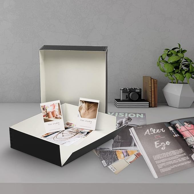 Lineco Drop Front Archival Storage Box, 8.75x10.75x3 in, Black, 2 Pack | Acid-Free with Metal Edge, Preserves Picture Longevity, Organize Photos, Newspapers, Prints, Documents, Crafts, DIY