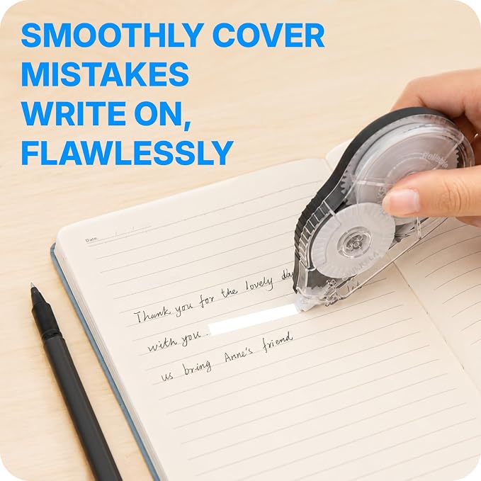 OWLKELA 2 Pack Plus Correction Tape, Tear-Resistant White Correction Tape, No Dry Time, Easy to Use, Office & School Supplies, 0.2 in Wide, 98.4 Ft, Black shell & White Core
