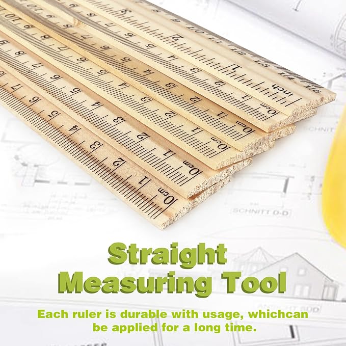 ZZTX 3 Pack Wooden Ruler 6 Inch（15 cm) | 2-in-1 scale design, Durable material, Double level design