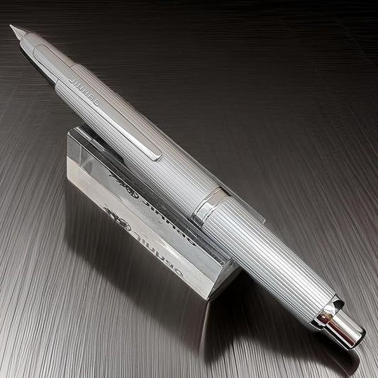 JH10 Press Fountain Pen Fine Nib with Velvet bag, Retractable Nib Calligraphy Ink Pen with Converter Writing (Line Silver)