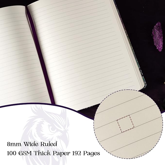 MGGAO B5 Lined Journal Notebook, Aesthetic Owl Embossed, Hardcover | Wide Ruled, 6.8" X 9.1", 192 Pages, Ribbon, Elastic Band, For Women & Men, For School & Office, Writing & Note Taking