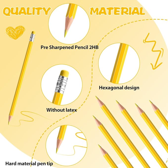 60 PCS Yellow Pencils Bulk with Eraser, Pre-Sharpened HB Spring & Easter Pencils for Kids, School Supplies for Writing, Drawing & Easter Art Crafts(Yellow)