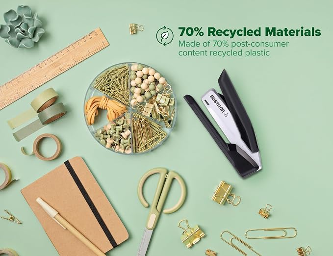 Bostitch Office InPower Desktop Eco-Friendly Stapler, One-Finger Technology, Jam-Free, Includes 210 Staples, Black (1100)