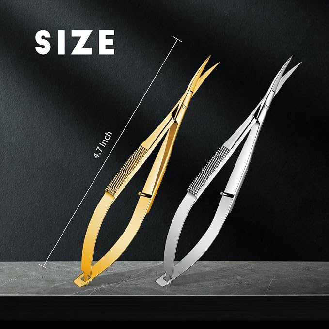Shynai 2 Pieces 4.7 Inch Embroidery Scissors Curved Eyebrow Scissors Tip Spring Action Stainless Steel Cutting Eyebrow Trimming Craft(Gold, Silver)