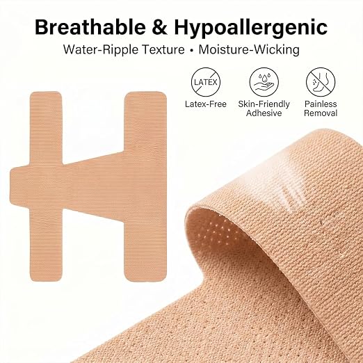 60PCS Pre‑Cut Bunion Corrector Kinesiology Tape– Elastic, Breathable & Hypoallergenic Latex-Free Toe Support Strips, Waterproof Adhesive Foot Support Patch for Hallux Valgus Correction(Skin color 60PCS)