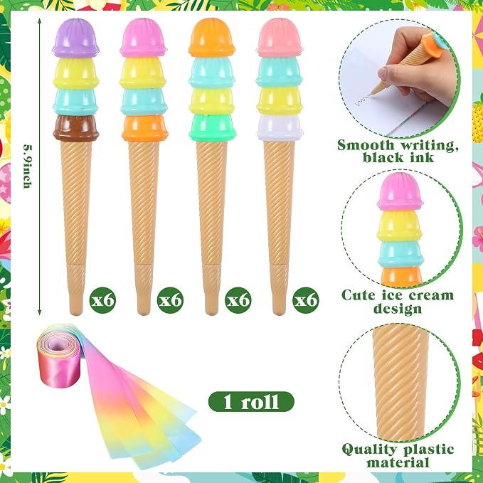Eaasty 48 Pcs End of The Year Gifts Bulk Summer Notepads and Ice Cream Ballpoint Pens with Ribbon Graduation Last Day of School Gifts for Student Teacher Classroom Party Favor