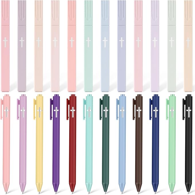 24 Pcs Cross Gel Pens and Highlighters Set 6 Gel Pens 0.5mm 6 No Bleed Highlighters Bible Study Pen and Highlighter for Journaling Church Supplies Christian Stationery (Black,Multicolor)