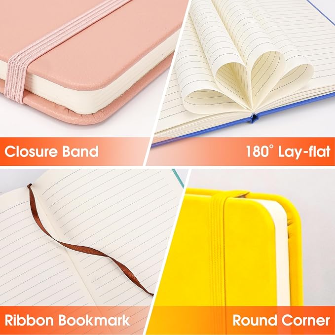 8 Pack Lined Journal Notebook for Work, A5 Hardcover (5.5" x 8.3"), 8 Colors 136 Pages Medium College Ruled Notebook Bulk, for Writing, Note Taking, Business Work School Home