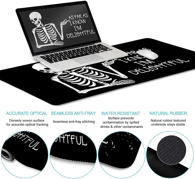 LIMKRIAN Ergonomic Mouse Pad with Wrist Rest Desk Mat Set, Skeleton Decor | Large Gaming Mouse Pads, Computer Keyboard Mat Wrist Support, Coaster, Funny Skull Office Desk Accessories Supplies