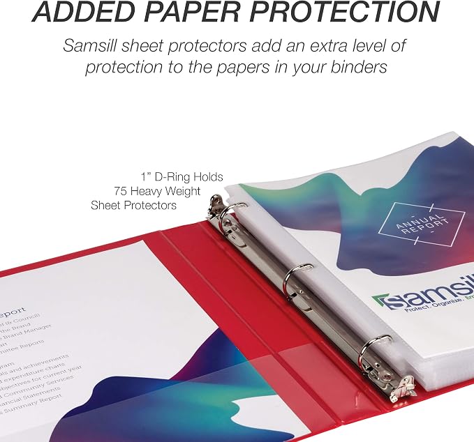Samsill Durable 1 inch 3 Ring Binder, D Ring Binder, 100% Recycled Chipboard, Red, 4 Pack