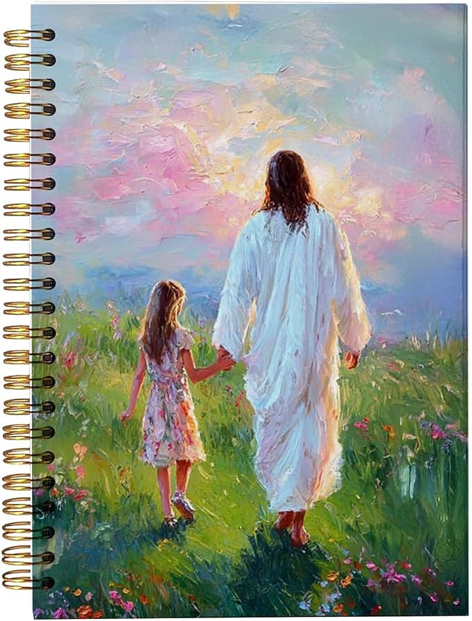 bitCNY Jesus and Child Notebook 8.3x5.5 Inch – Walking with Jesus Spiral Journal, Christian Gift for Girls, Lined Notebook for Faith Reflections