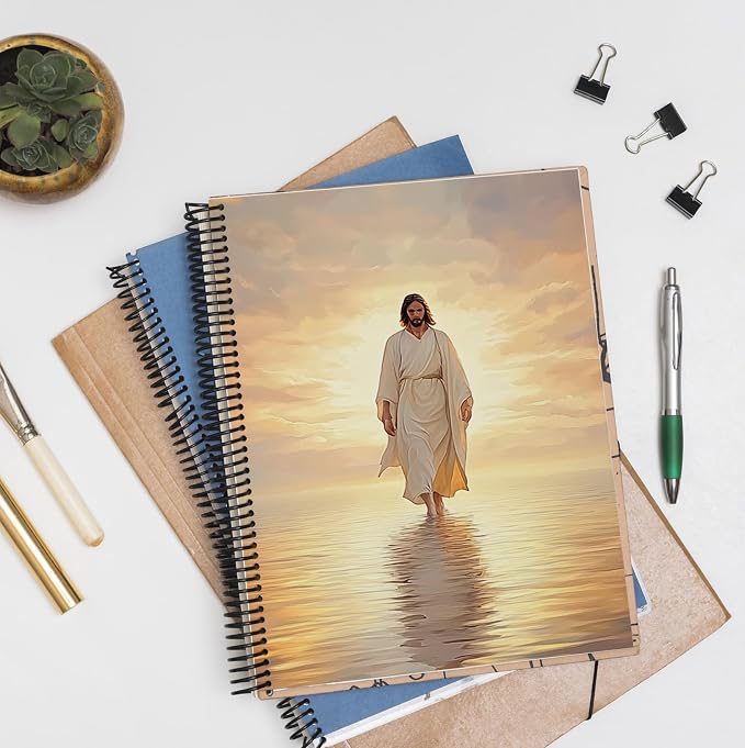 Jesus Walking on Water Spiral Notebook, Christian Bible Journal for Women Men, Christian Gifts for Women, Bible Journaling Notebooks for Note Taking, 5.5x8.3 Inch
