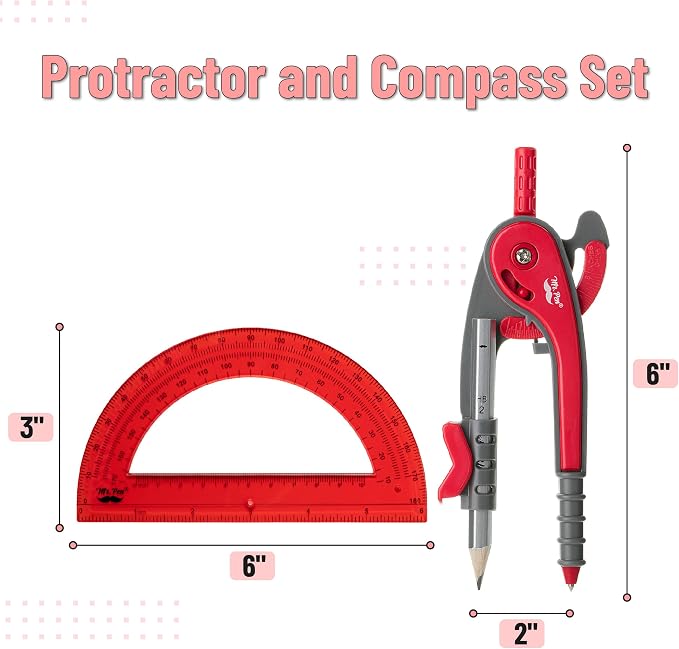 Mr. Pen- Geometry Compass and Protractor Set, 6 Inch Compass | 6 Inch Protractor, Drawing Tool for School, Clear Plastic, Easy Grip, Precision Design for Math, Art, Drafting, Architecture