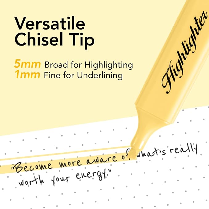 12 Pastel Highlighters, Quick-Dry Chisel Tip Markers | Soft Macaron Colors | Water-Based for Notes, Journals, Planners & Office