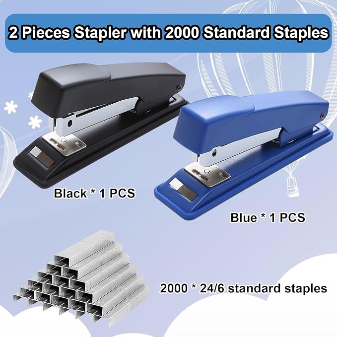 smilixin 2 Pieces Stapler,25 Sheet Capacity Staplers with 2000 Standard Staples,Desktop Staplers Heavy Duty,Office Standard Stapler for School Office,Black & Blue