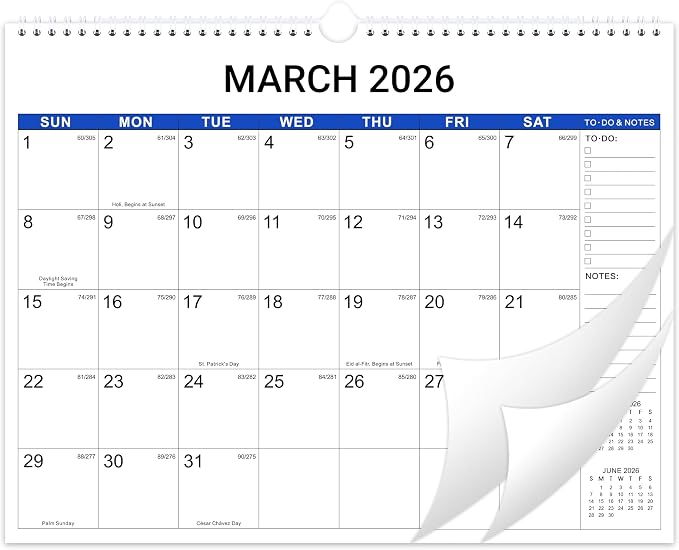 2026 Wall Calendar - 12 Months Wall Calendar, January 2026 - December 2026, 15" x 11.5", Large Writing Blocks, Suitable for Hanging on the Wall