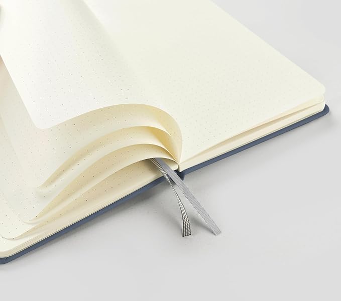 &And Per Se Dotted Journal Notebook, A5 Hardcover Leather Dotted Journal, 160 Pages 100gsm Thick Dot Grid Paper, 3 Sheets of Stickers Included - 5.7'' x 8'' (Dark Blue)