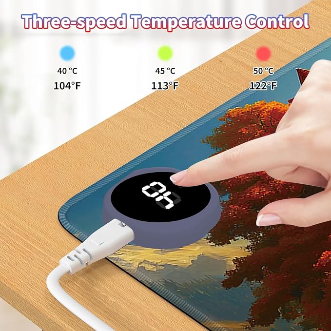 Heated Desk Pad Large Mouse Pad 31.5 x 13 inch with 3 Levels Heating & Auto Shut-Off Warm Mouse pad PU Leather Computer Mousepad for Home Office Work - Maple Leaf