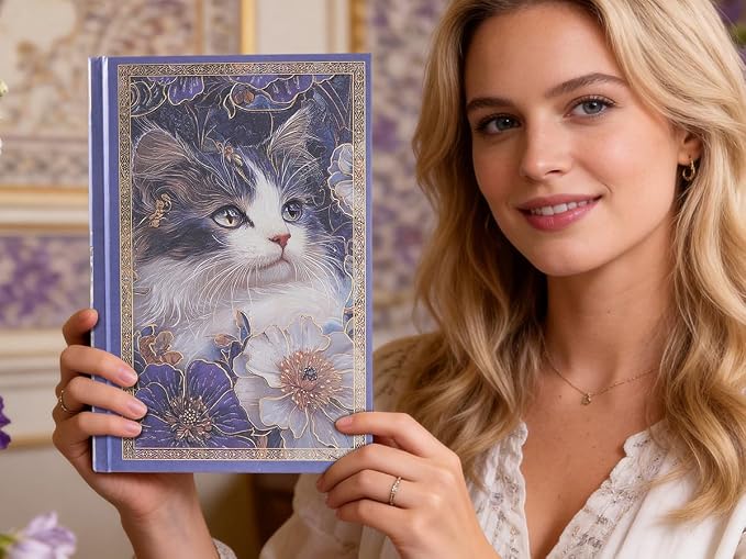Hardcover Notebook Journal with 224 Pages, A5 Lined Journal with 100 GSM Premium Thick Paper for Smooth Writing, Aesthetic Foil Embossed Garden of Cats Notebook Journal, Ideal Journal for Women, Teens & Cat Lovers