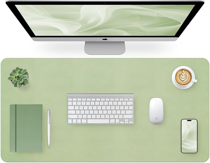 Bloss Green Desk Mat, Desk Matt for Desktop, Large Leather Desk Pad, Desk Pad Mat Waterproof, Computer Mat for Office Work/Home/Decor (35.4 x 15.7 Inches)