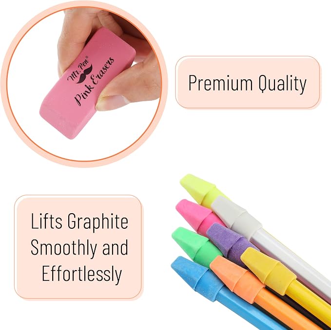 Mr. Pen- School Eraser Combination Set, 60 Pack, Assorted Colors | Latex Free Erasers for School, Office, Art Sketching, Homework, Exams, Clean Smudge-Free Correction
