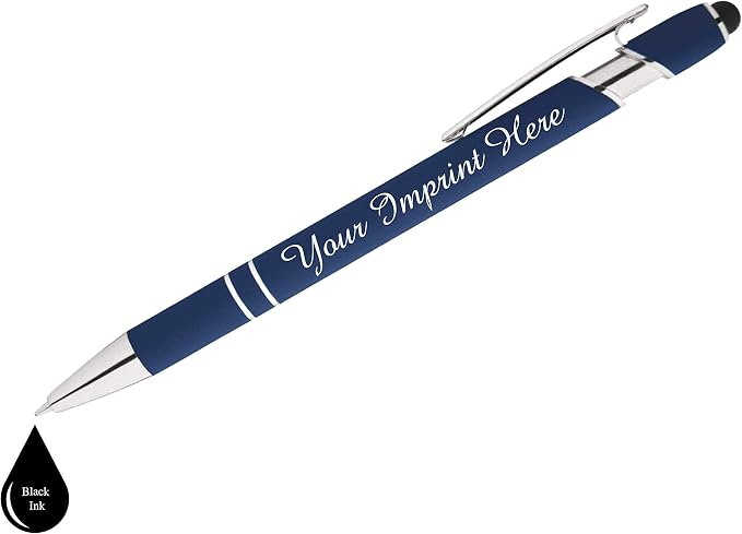 ExpressDesigns™ - Personalized Pens Gift Set w/Journal- 2 Pack of Soft Touch Metal Pens w/Notebook - Custom Engraved with Name or Message (Black - Dk Blue)