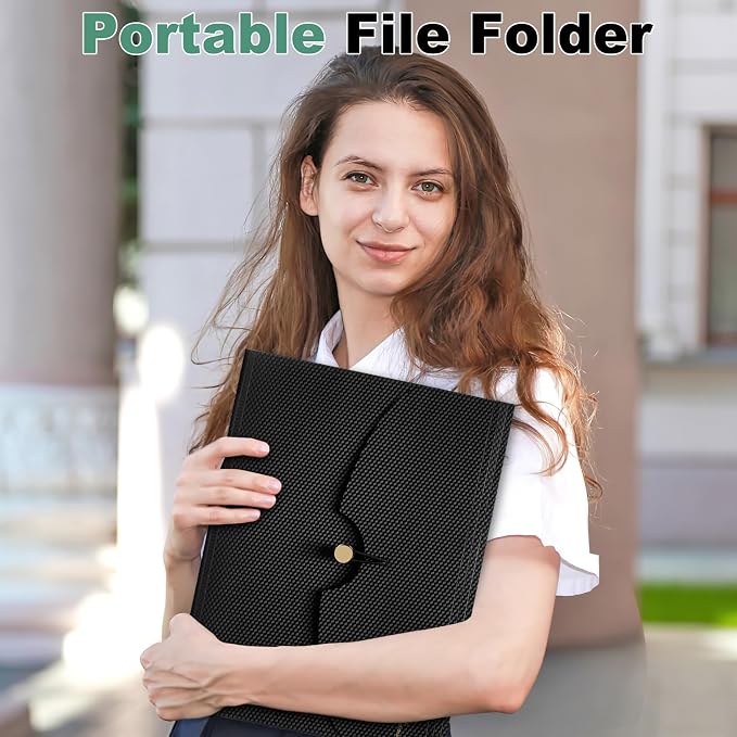 Sooez 7 Pocket Accordion File Organizer, Premium Expanding File Folder with Bungee Closure, Letter Size Folders for Documents, Portable Filing Folders for School Office Supplies, Black
