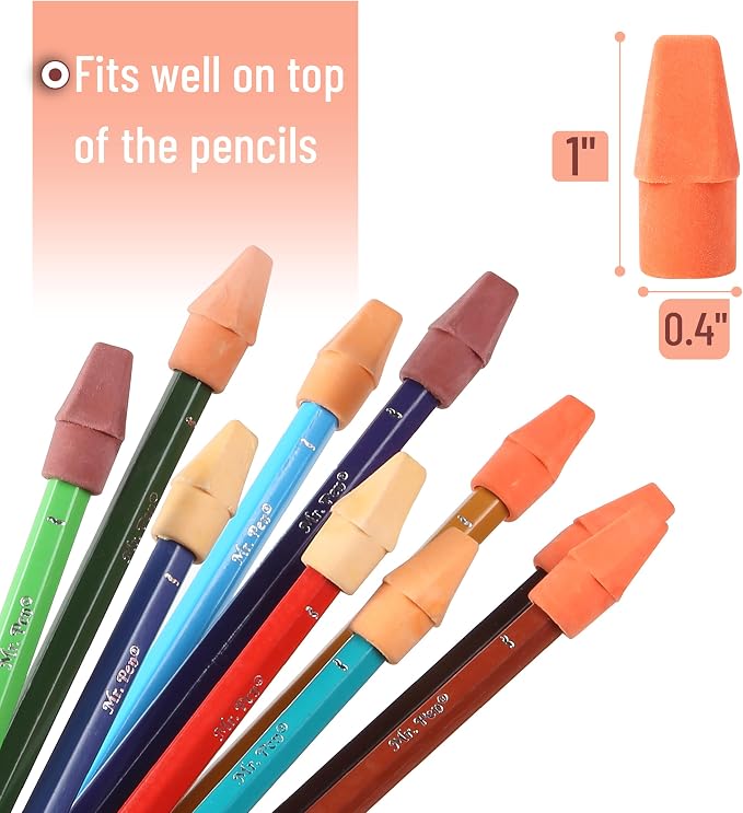 Mr. Pen- Pencil Top Erasers, 120 Pack, 6 Different Sunset Orange Colors | Latex-Free & No Smudge Pencil Eraser Tops