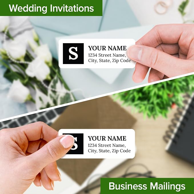 Personalized Return Address Labels, Custom Address and Name Mailing Labels Square for Envelopes, 1x2.6 Inches, Flat Sheet of 60-1200 Made in USA by My Sign Center - Monogram