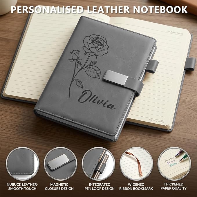 Personalized Journal Notebook with Name, Custom Text Leather Notebooks, 20+ Design Styles, 3D Engrave Hardcover Executive Notebooks for Work, Personalized Gifts for Women and Men, Business Gifts