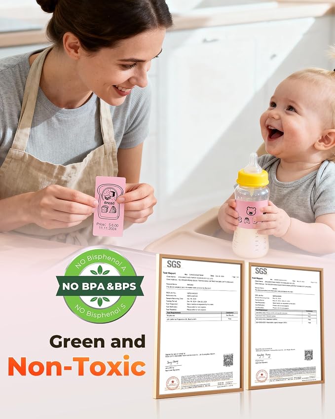 MUNBYN 4x2 Thermal Labels, 500 Sheets/1 Roll, Pink | Strong Adhesive & Perforated, Non BPA&BPS for Small Business, Barcode, Bakery, Inventory, Price Tag