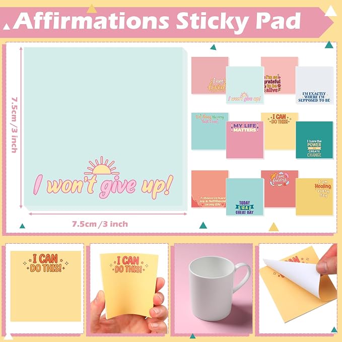 Yinder 24 Pcs Inspirational Sticky Notes, Back to School Supplies, Cute Motivational Sticky Notes Pad Employee Appreciation Gifts Bulk for Teacher Coworker Office 3 x 3'' (Affirmation,Watercolor)