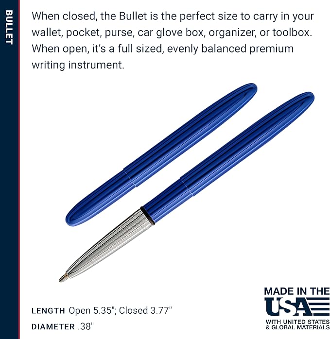 Fisher Space Pen Blueberry Bullet Pen, Pressurized Ballpoint Pen, Compact Size, Writes Upside Down and in Extreme Temperatures, Smooth Black Ink, Medium Point, Gift Box, Made in the USA