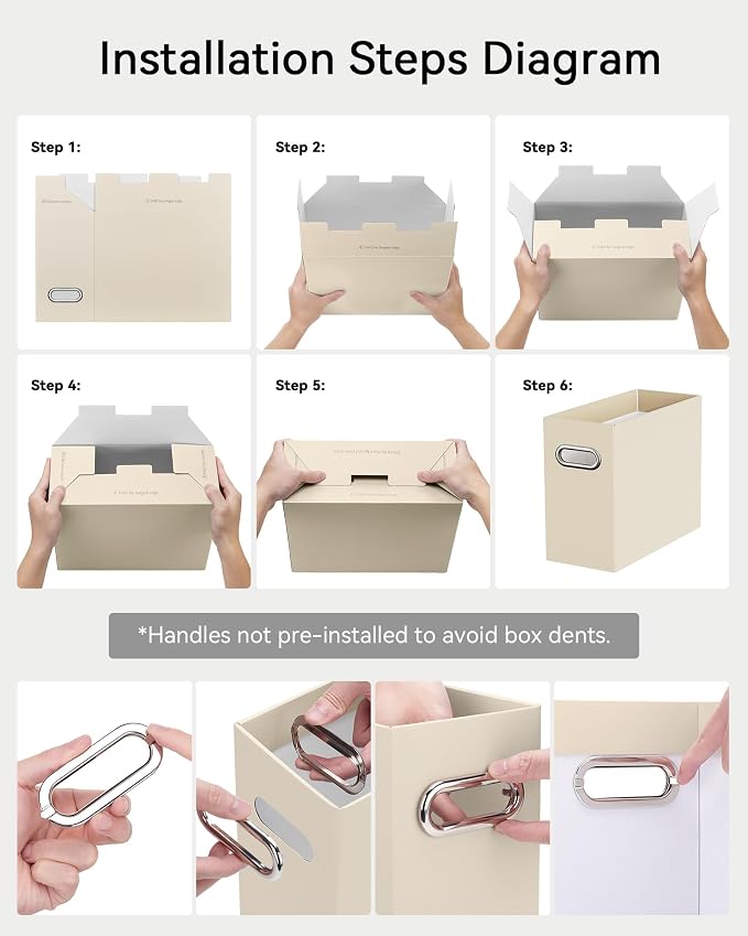 Oterri File Organizer Box, Portable Collapsible Cardboard File Folder Organizer with Handle for Letter Size Hanging Files, Document Storage Box for Home Office & Classroom (4 Packs, Beige)