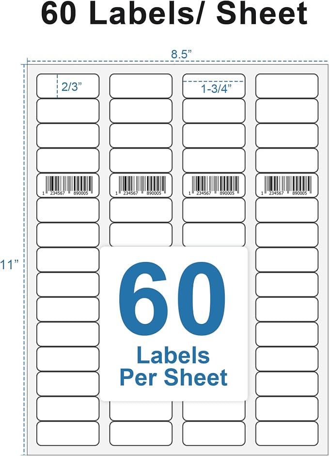 Address Labels, 2/3" x1-3/4 Shipping Address Labels for Inkjet & Laser Printers, Return Address Labels Compatible with 5195, 8195 and 18294 Labels, Easy to Peel (1500 Labels, 25 Sheets)