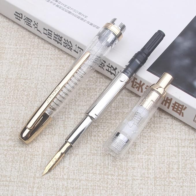 JINHAO 20 transparent Press Fountain Pen Retractable EF/F Nib Plastic with Clip Writing Ink Converter