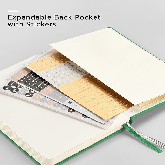 &And Per Se Dotted Journal Notebook, A5 Hardcover Leather Dotted Journal, 160 Pages 100gsm Thick Dot Grid Paper, 3 Sheets of Stickers Included - 5.7'' x 8'' (Emerald)