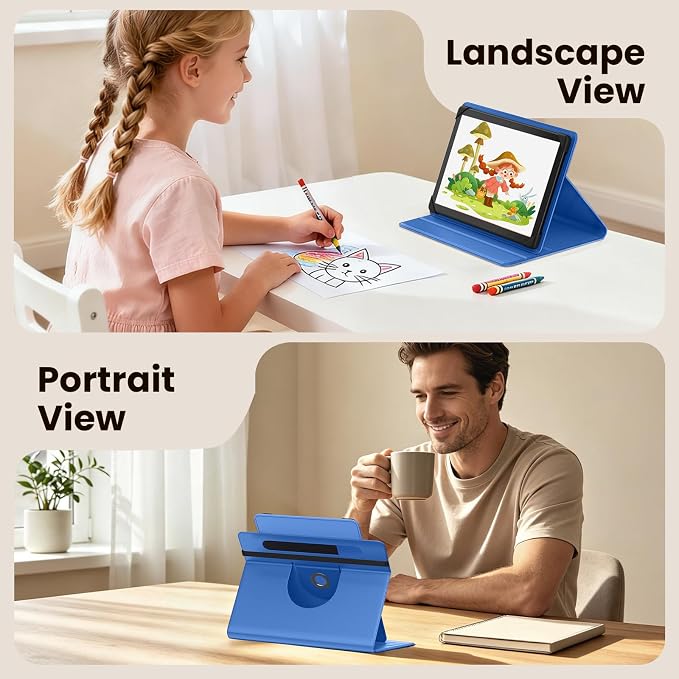 MoKo for Universal 11 inch Android Tablet Case with Pen Holder, Blue | Fits All 9.6-11 inch Tablets, Slim 360 Degree Rotating Cover, Multi-Angle Stand, Front Pocket, No fit iPad/NO back opening