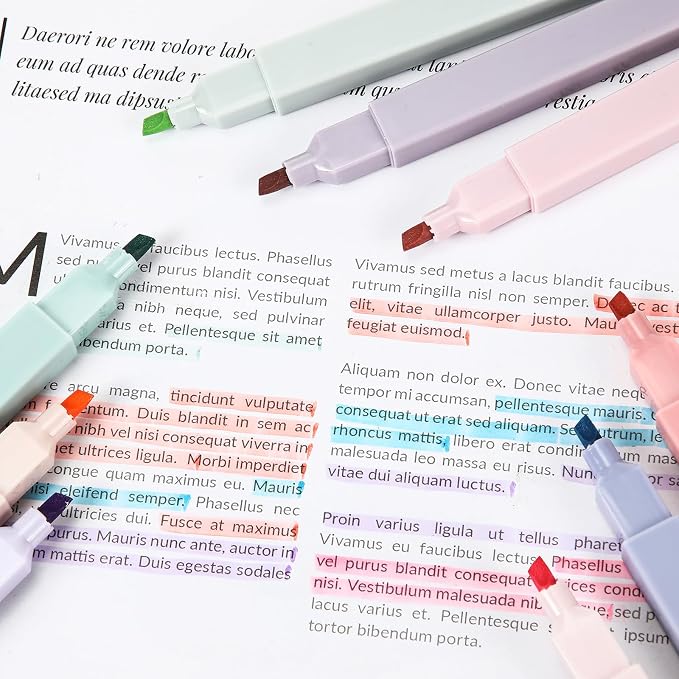 Marspark 120 Pcs Highlighters Bulk Chisel Tip Aesthetic 12 Assorted Colors No Bleed Cute Soft Color Marker Pens for Journal Planner Notes School Study Office Supplies