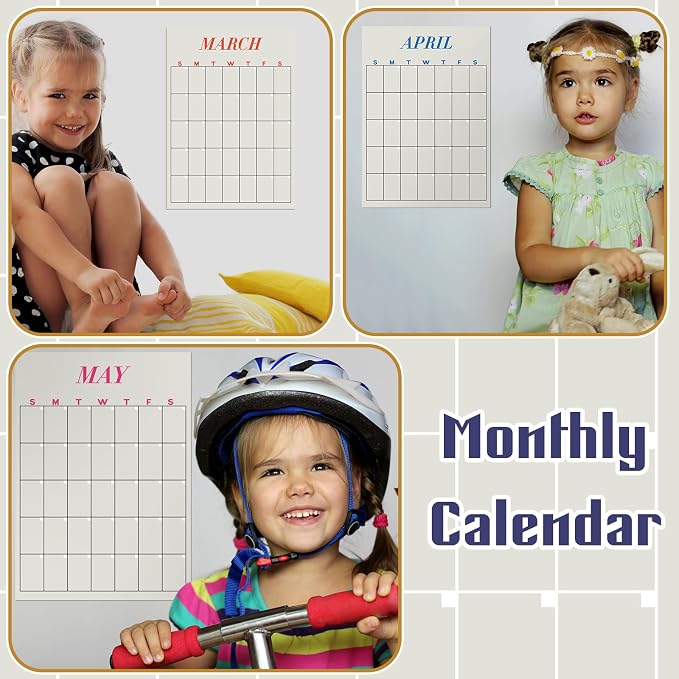 12 Pcs Undated Calendar 16‘'x 12‘' Large Colorful Wall Calendar 12 Month Dry Ease Reusable Planning Erasable Yearly Blank Planner Reserved Grid for Office Home Educational Study Room Back to Class
