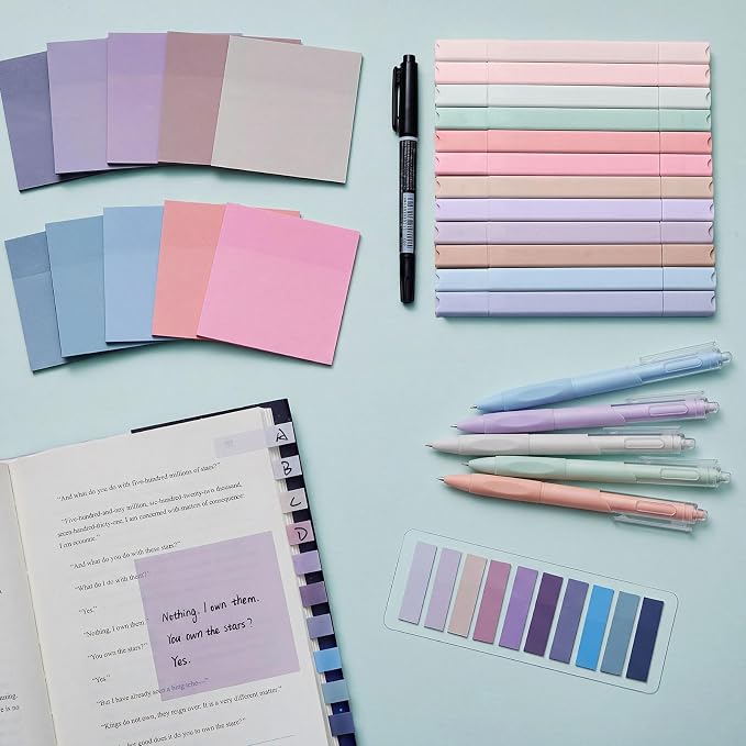 Jutom 38 Pcs Book Annotation Kit for Bible Journaling Study, Aesthetic Highlighters Pens, Index Tabs, Sticky Notes, Markers for Annotating Books Bible Page Tabs Supplies(Purple Series,Square)