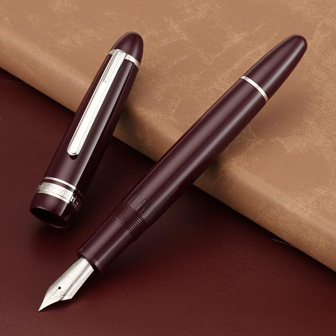 erofa Majohn P136 Piston Fountain Pen Fine Nib with Box, Red Resin Writing Pen Set