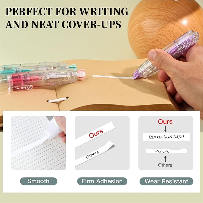 Refillable Correction Tape, 157 ft Total – 2 Pre-Filled Dispensers + 6 Snap-In Refills, School & Office Supplies, Pink &Purple