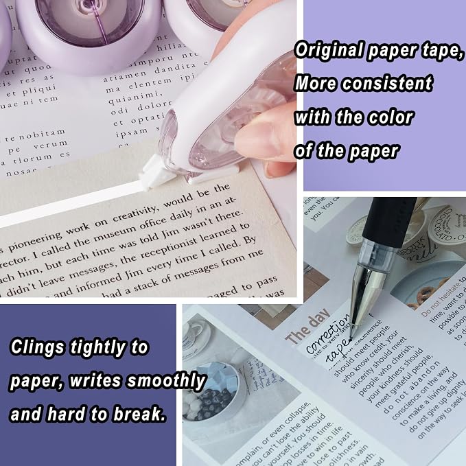 White Correction Tape, 5 Pack, 65.62 Feet Correction Tape for School and Office, School & Office Supplies, (Purple)
